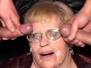 Grandma gets DP and cumload on face in wild orgy