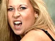 Blond milf in black stockings throats meaty dick