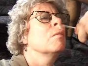 Granny in glasses fucks and gets cumload on face